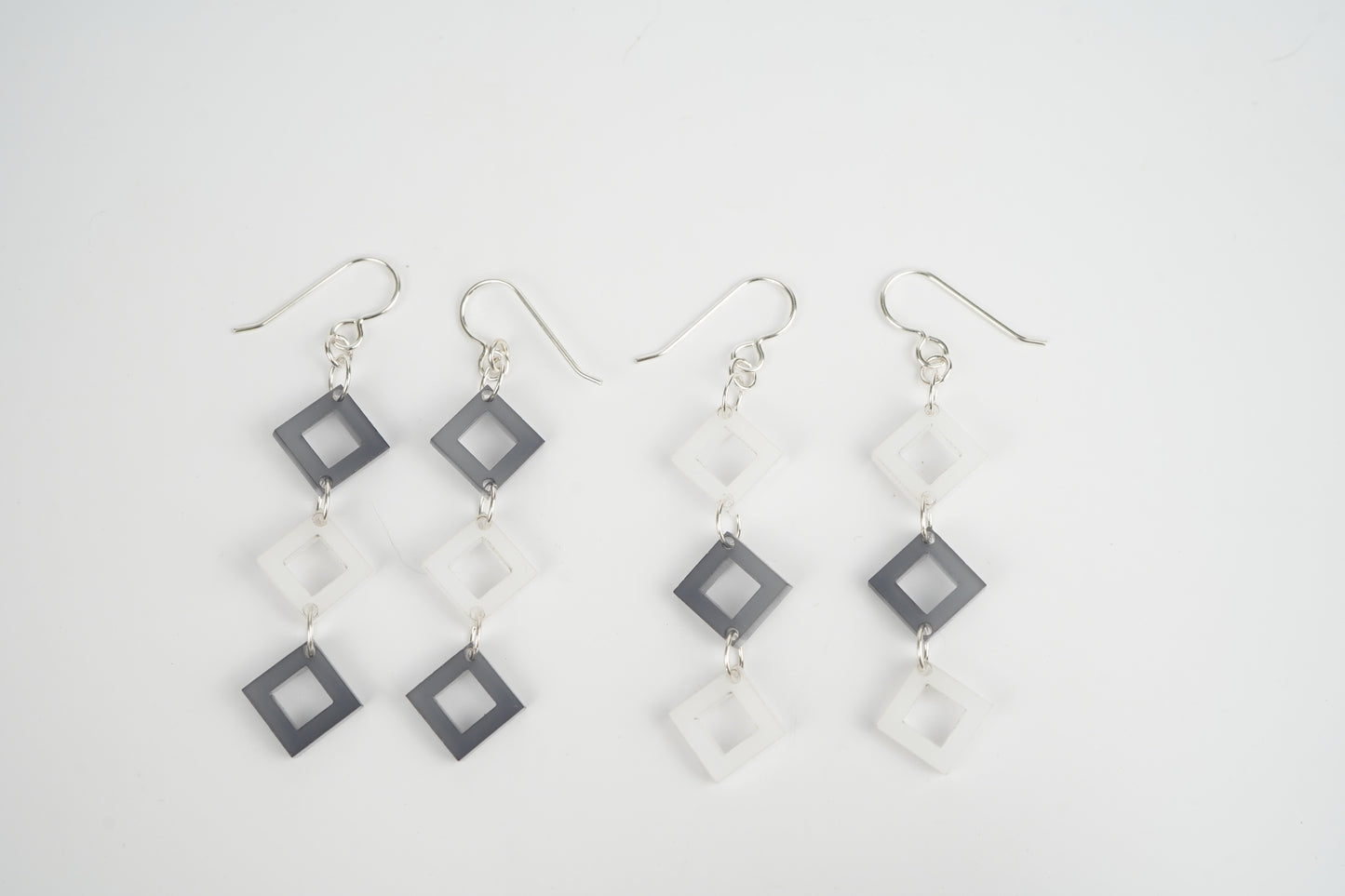 Diamond Cutout Dangle Earrings- Black and White