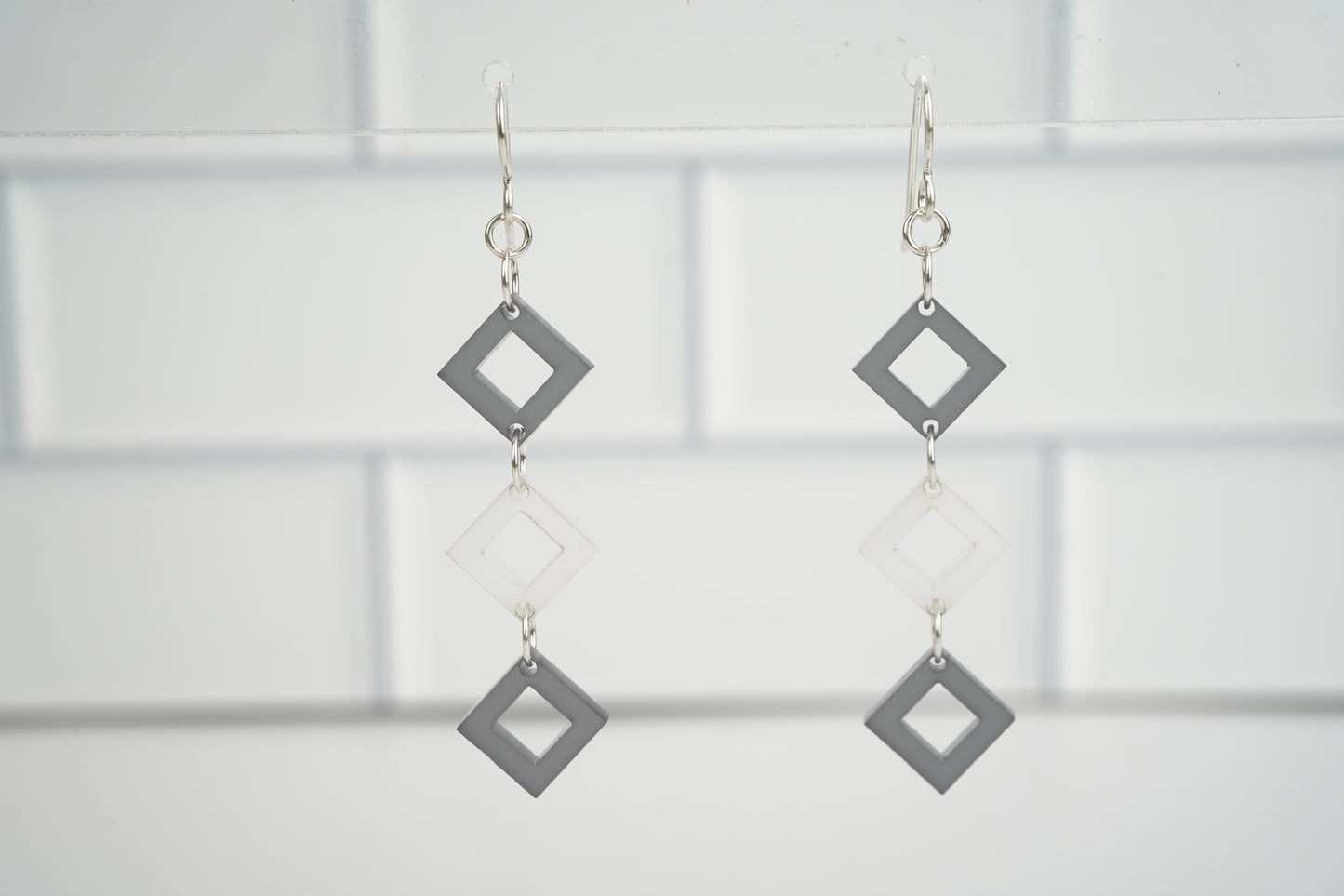 Diamond Cutout Dangle Earrings- Black and White