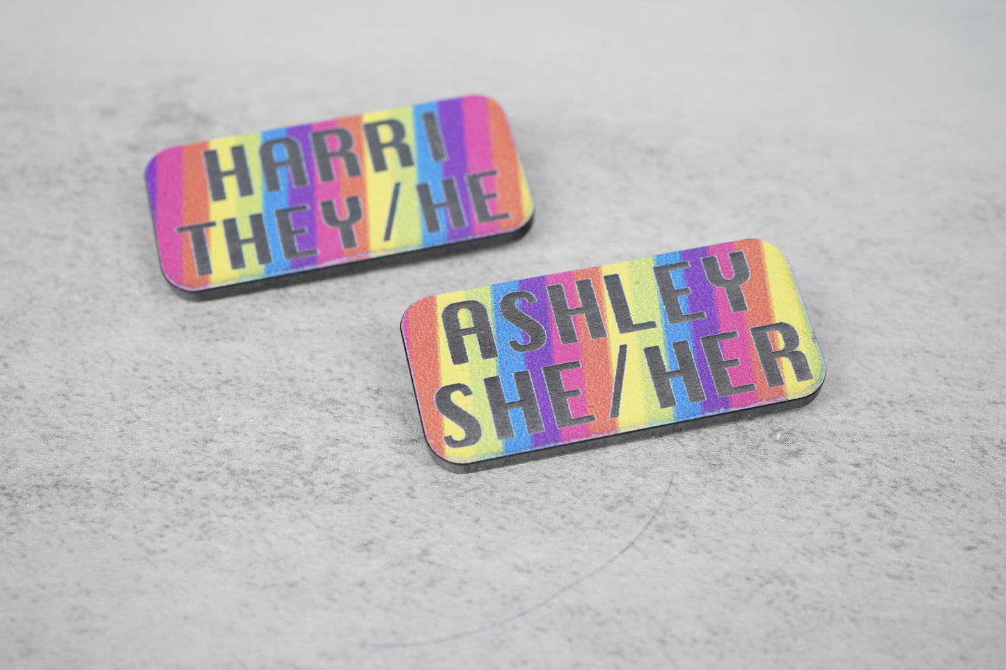 Custom name pronoun pins