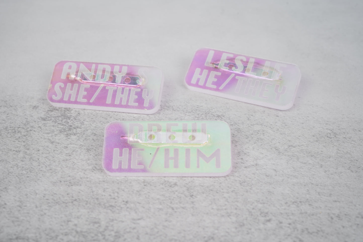 Custom name pronoun pins