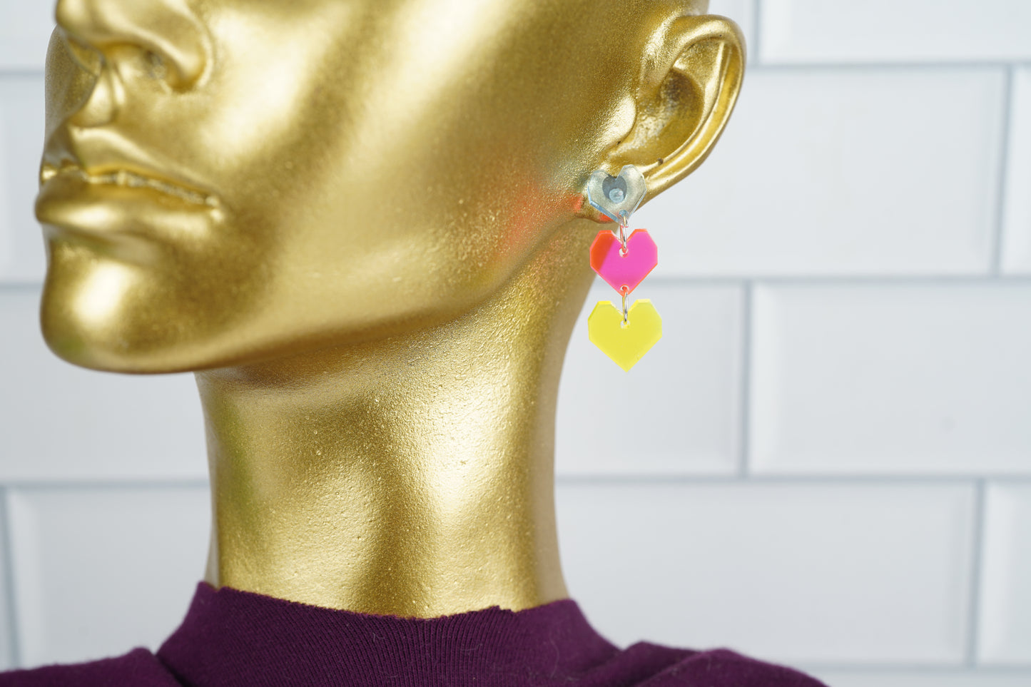 Multi Heart Dangle Stud Earrings