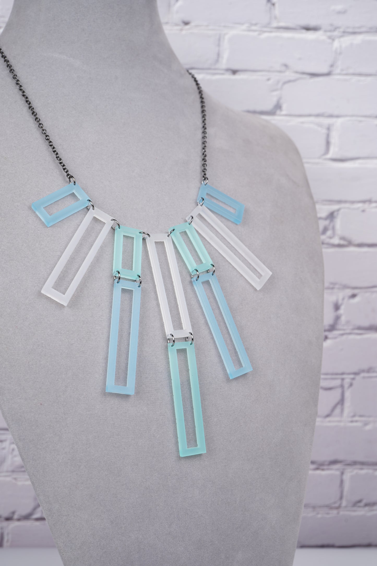 Geometric Rectangular Layered Necklace- Ocean Vibes