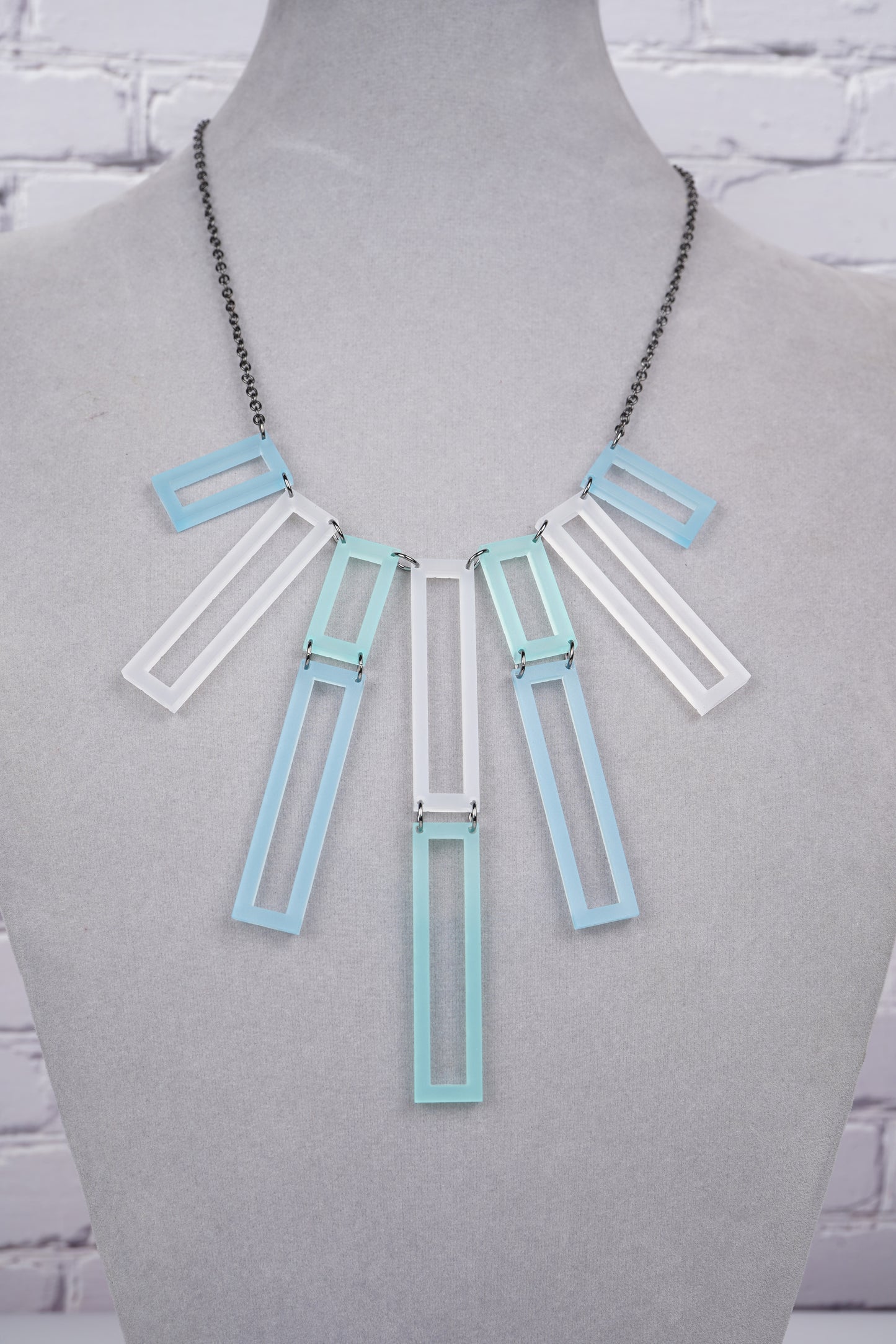 Geometric Rectangular Layered Necklace- Ocean Vibes