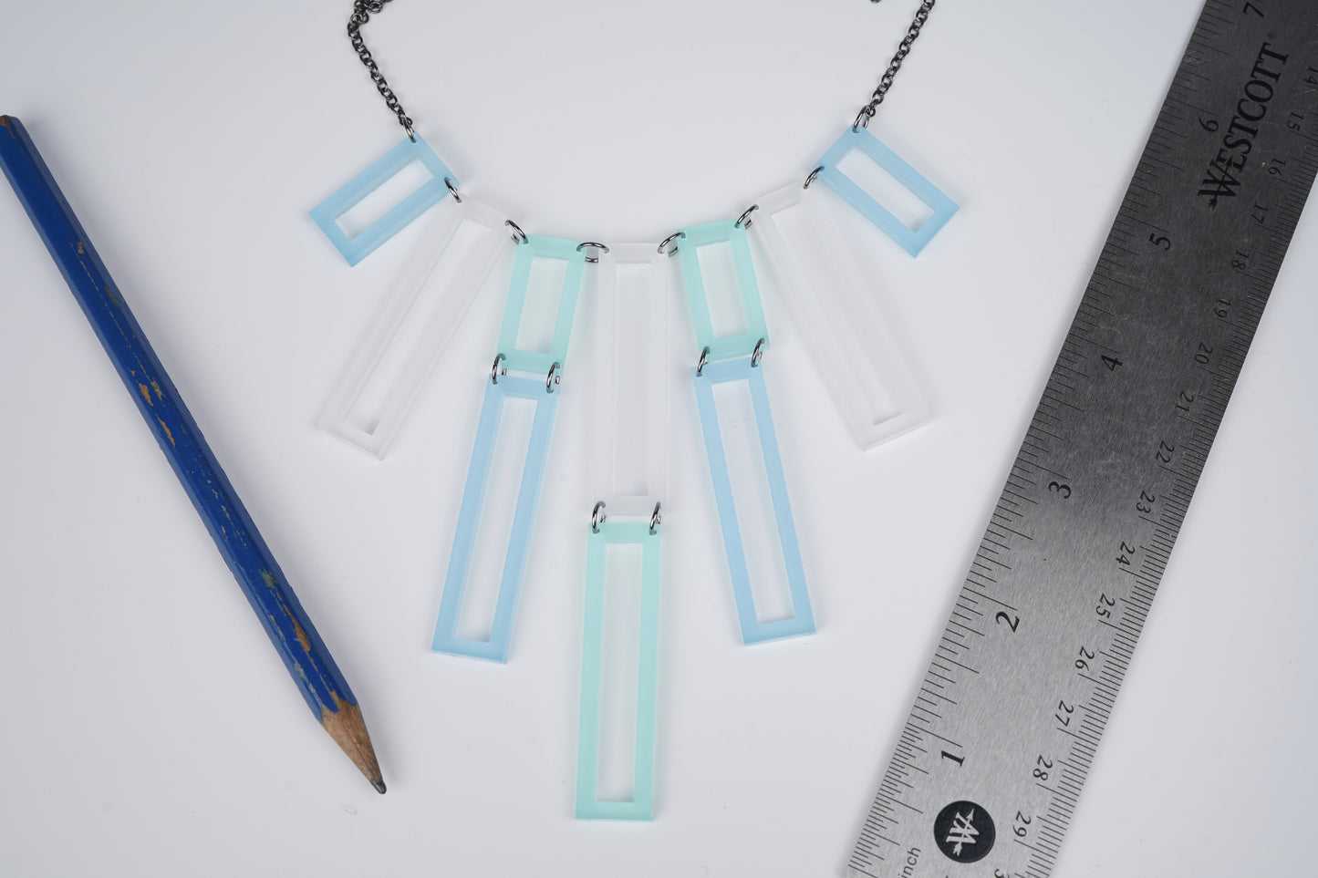 Geometric Rectangular Layered Necklace- Ocean Vibes