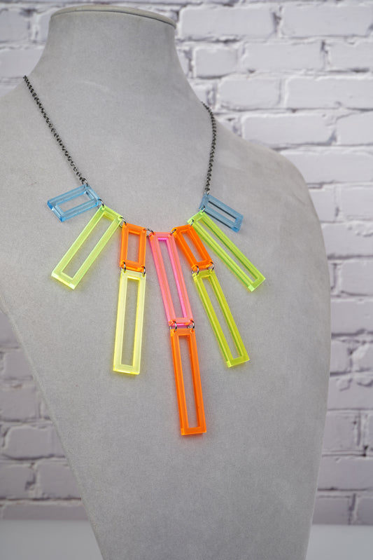 Geometirc Rectangular Layered Necklace- Rainbow