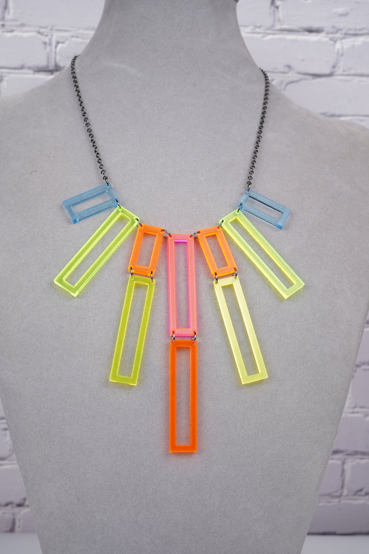 Geometirc Rectangular Layered Necklace- Rainbow