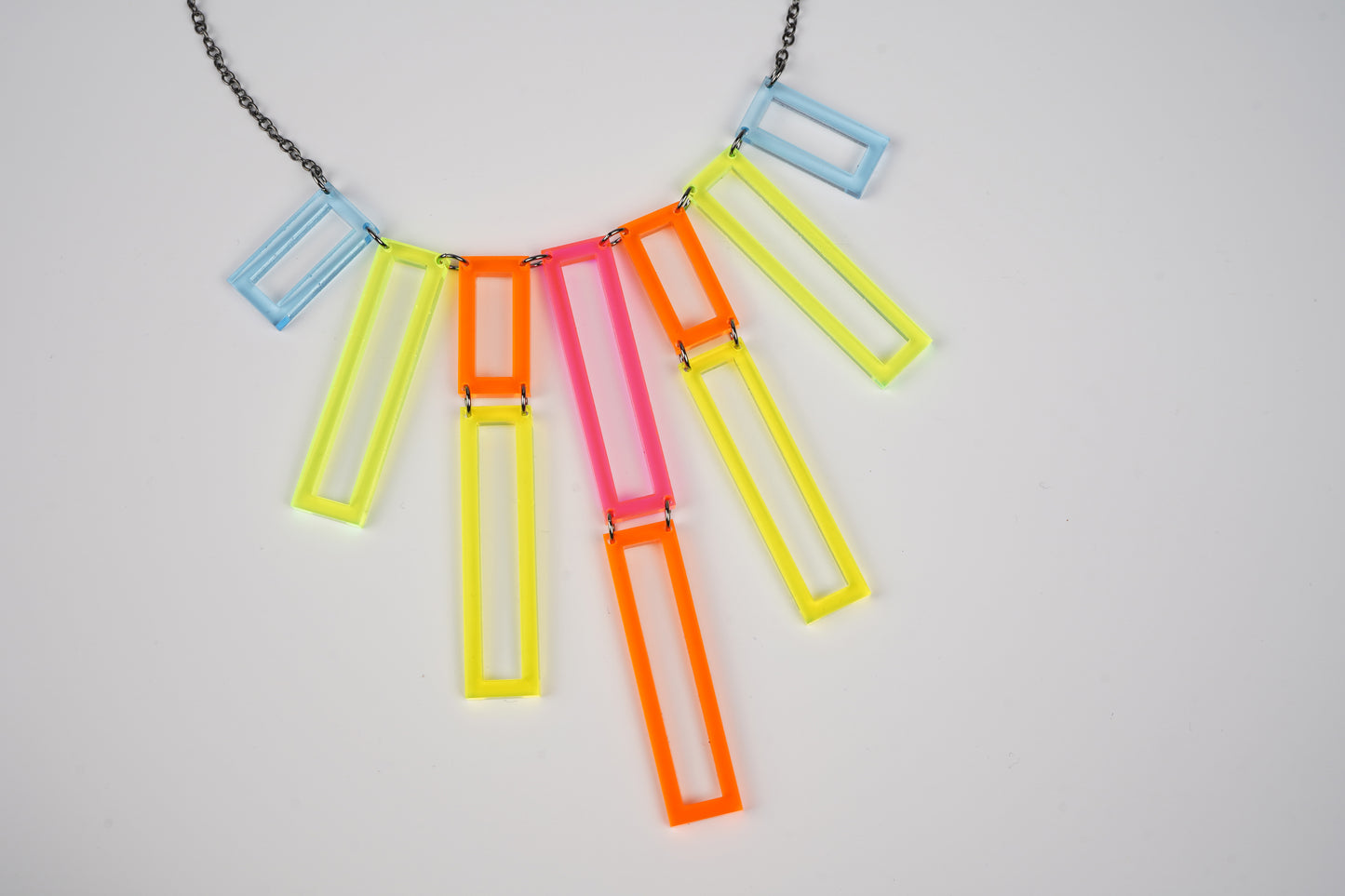 Geometirc Rectangular Layered Necklace- Rainbow