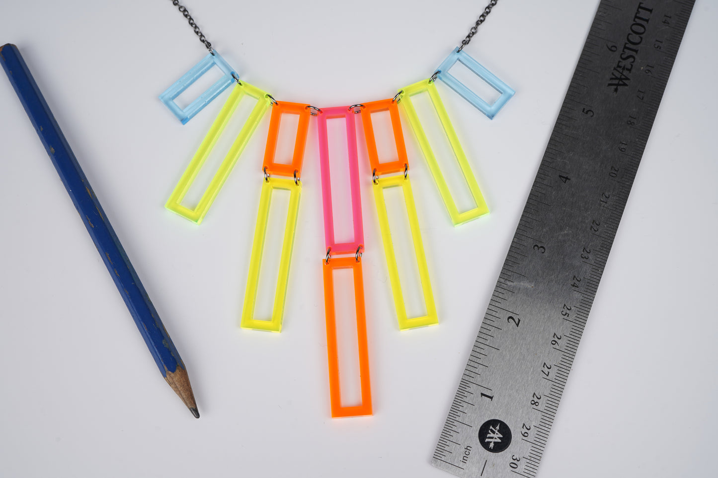 Geometirc Rectangular Layered Necklace- Rainbow