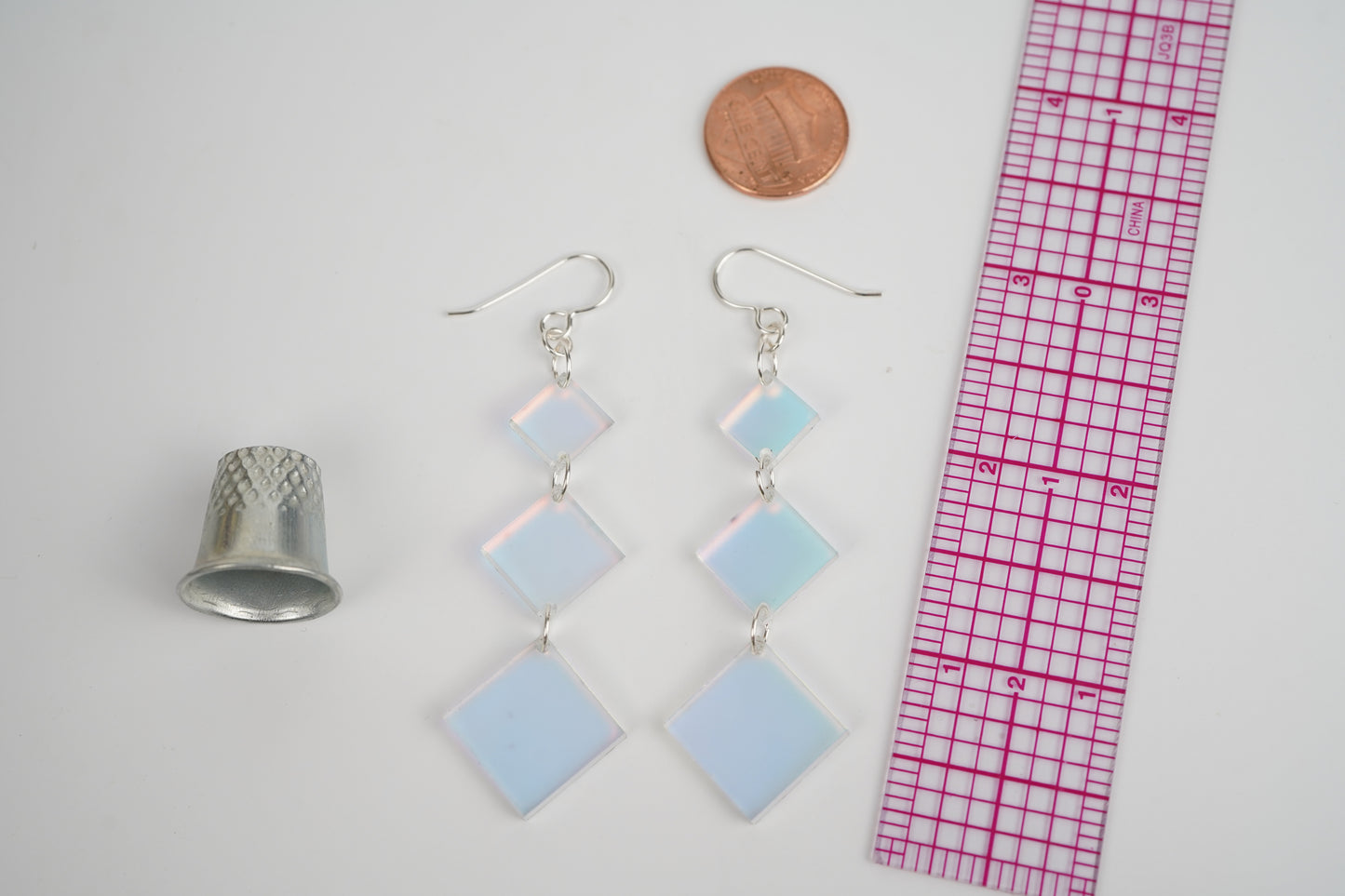 Square Diamond Dangle Earrings- Iridescent