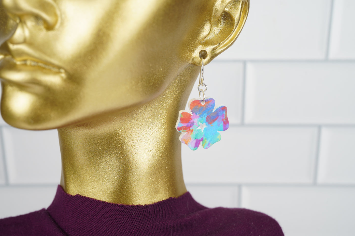 Tie-Dye Flower Dangle Earrings